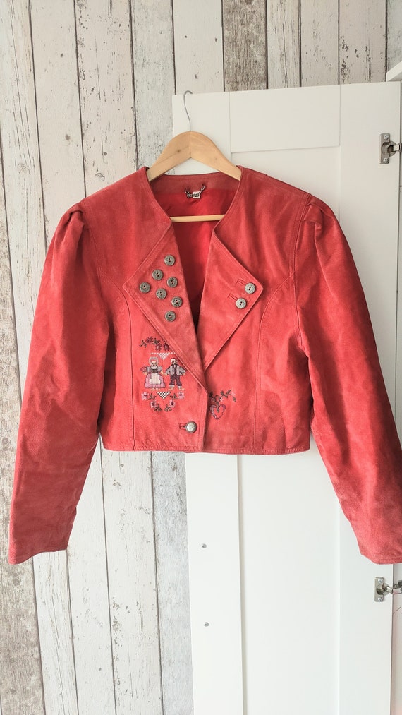 Vintage Red suede pig leather cropped jacket, Ver… - image 1