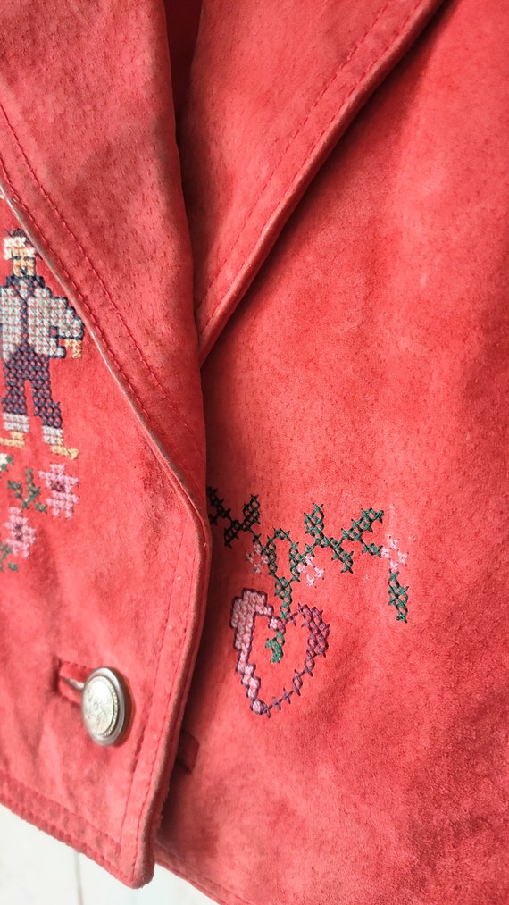 Vintage Red suede pig leather cropped jacket, Ver… - image 8
