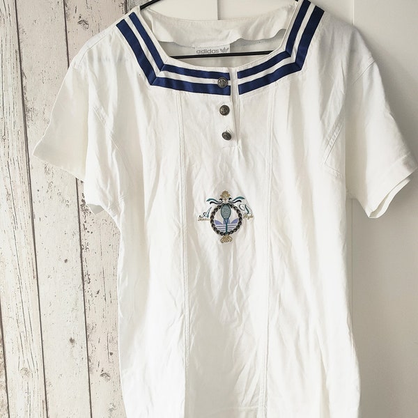 Vintage Adidas t-shirt, Woman tennis top, Very rare embroidered tennis top t-shirt, 1970 70s tennis blouse, Embroidered Adidas, Sailing uk10