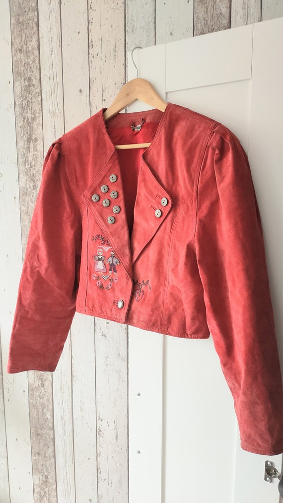 Vintage Red suede pig leather cropped jacket, Ver… - image 2