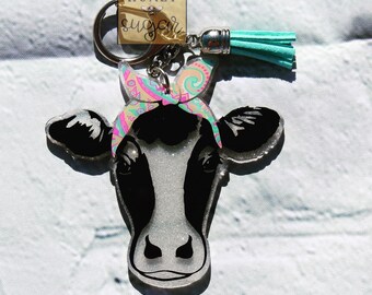 Cow with Bandana Keychain