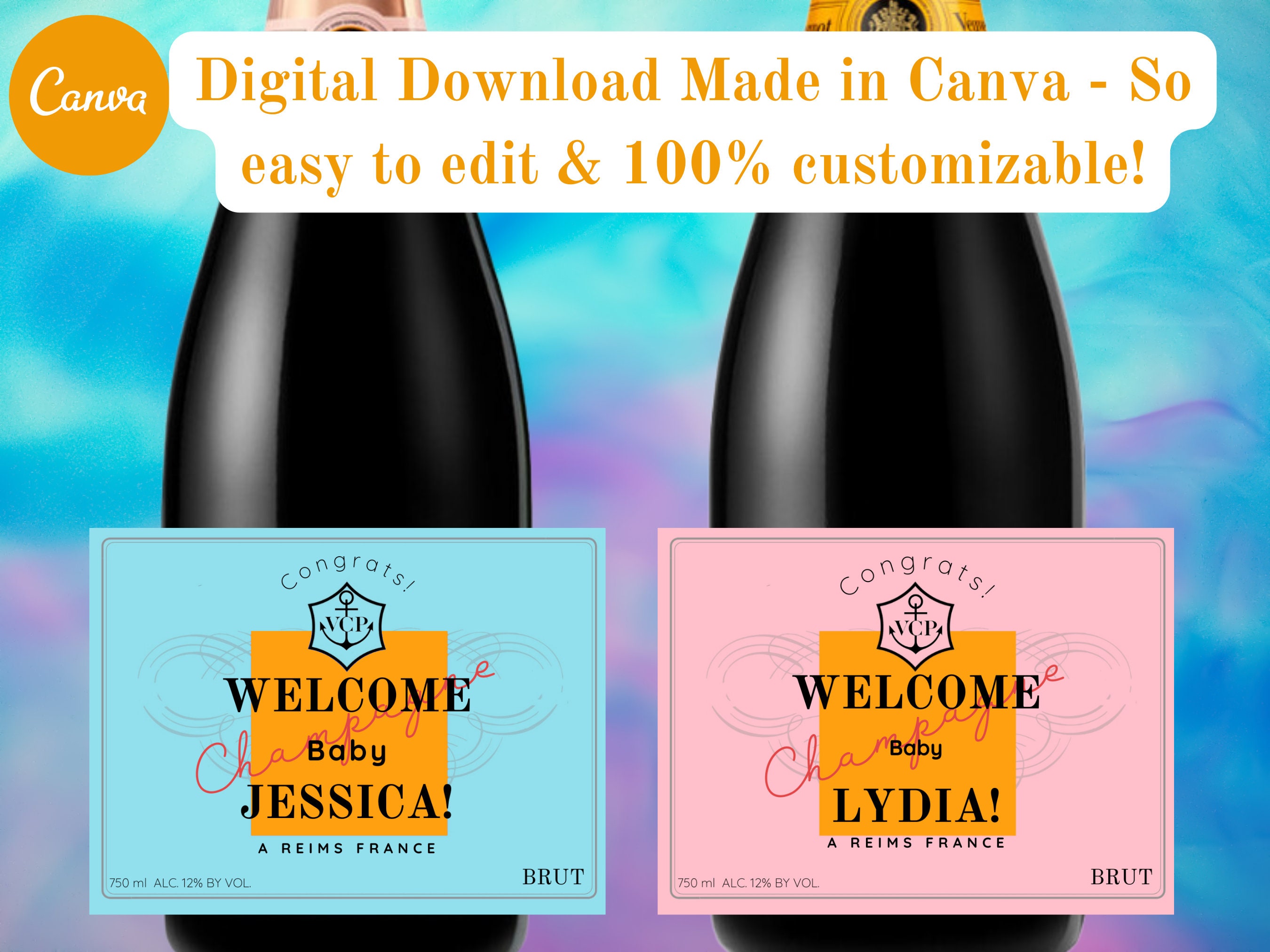 Personalized Champagne Label Digital Download Birthday 