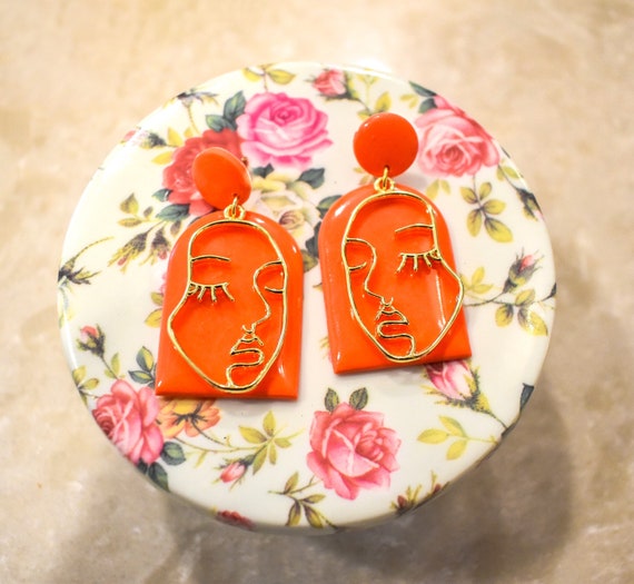 Polymer Clay Face Earrings Abstract Face Earrings Modern Clay Earrings Polymer Clay Earring Clay Earrings Boho Face Modern Face