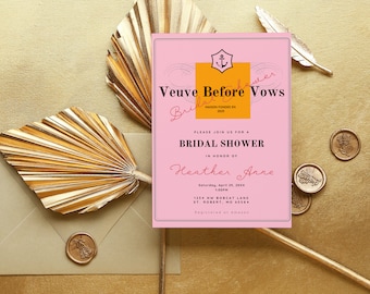 Champagne Bridal Shower Invitation Digital Download, Downloadable Template Engagement Party Invite Bachelorette Veuve Digital Invite, Rose