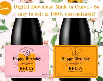 Personalized Champagne Label, Digital Download Birthday Champagne Label, Wedding Favor, Bridesmaid champagne, Gift Idea, Customized Champ