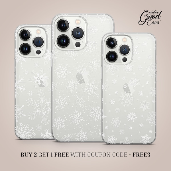 Snowflake Christmas Phone Case Cover fit for iPhone 15 Pro Max, 14 Plus, 13, 12, 11, XR & Samsung S23, S22, A54, A53, Pixel 7, 8