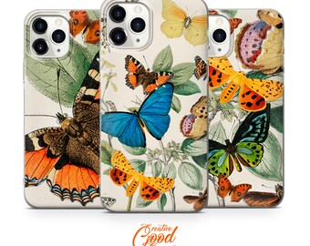 Butterfly Phone Case: Vintage Botanical Art, Soft TPU Gel Cover