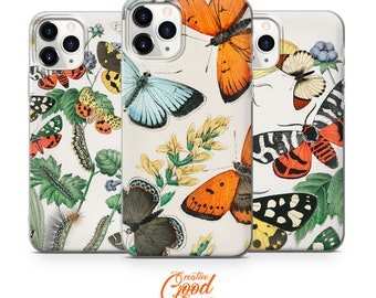 Butterfly Phone Case: Vintage Botanical Art, Soft TPU Gel Cover