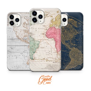 Vintage World Map phone case fit for iPhone 15 Pro Max, 14 Plus, 13, 12, 11, XR & Samsung S23, S22, A54, A53, Pixel 7, 8