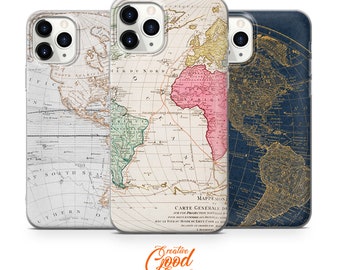 coque de portable carte du monde vintage adaptée pour iPhone 15 Pro Max, 14 Plus, 13, 12, 11, XR et Samsung S23, S22, A54, A53, Pixel 7, 8