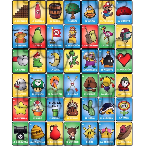 54 Individual Images Mario Bros Loteria