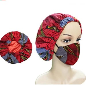 Bonnet & Mask Set /Head Cover/ and / 3 Layer /Mask / Adjudtable Head Band/ Adjustable Nose / Head STrap/ Head Elastic
