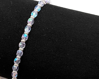 Stretch Bracelet Firepolished Beads, Alexandrite AB and Silver
