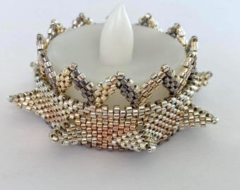 Silver and Gold Handstitched Tea Light Holder, Geometric Design