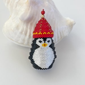 Bead Stitched Penguin, Wine Cork Topper, Holiday Figurine