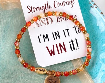 MS Hope Stretch Bracelet, Polished Carnelian Rounds, Bronze Seed Beads