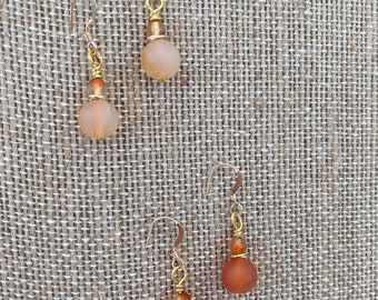 Carnelian Rounds with Gold Ear Wires, Peach Fuzz, Burnt Orange