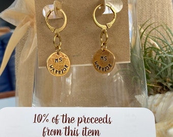 MS Awareness Earrings, Brass Warrior Charm, Brass Rings