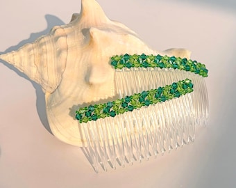 Set of Side Hair Combs, Peridot Green, Emerald Green