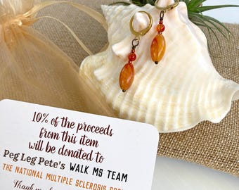 MS Awareness Earrings, Carnelian Beads, Brass and Orange