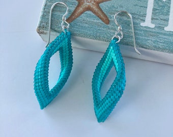 Twisted Peyote Earrings, Tropical Teal, Ocean Blue, Seafoam