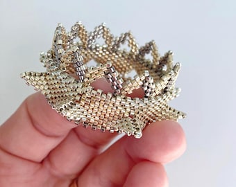 Silver and Gold Handstitched Tea Light Holder, Geometric Design