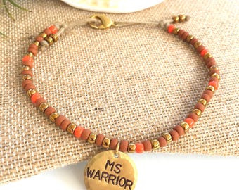 MS Warrior Adjustable Anklet, Seed Beads Vintage Brass Lobster Clasp