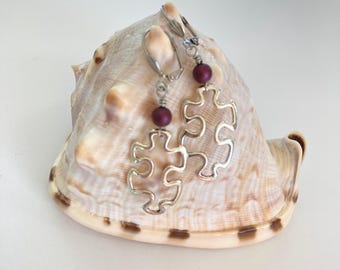 Puzzle Piece Dangle Earrings: Stainless Steel Leverbacks