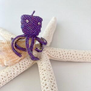 Octopus Decoration, Hand Stitched with Seed Beads, Purple Ornament