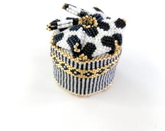 Trinket Origami Box, Black and White, Little Flowers