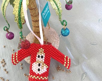 Snowman Beaded Ornament, Beaded Christmas Sweater, English Jumper