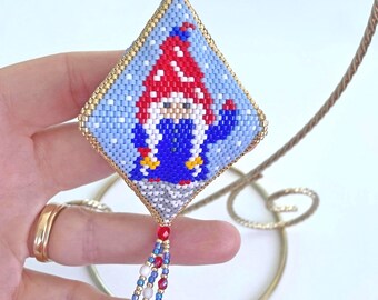 HandBeaded Gnome Ornament: 3D Pod Christmas Holiday Decor