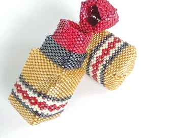 Lipstick Case Beaded Box Needle Holder, Collectible, Miniature Trinket Box