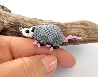 Beaded Opossum, Collectible, table decor, miniature desk ornament