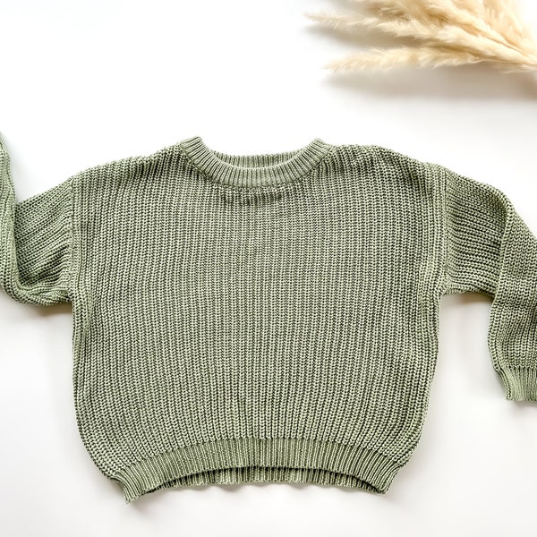 Kids Knitted Oversized Jumper | Sage, Kids gift, baby jumper, new baby, baby boy, baby girl, neutral, baby photoshoot, knit jumper, sweater