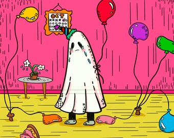 Sad Birthday Ghost Print 10"x9"