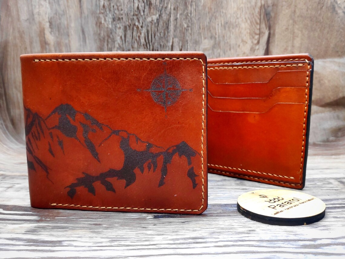 Mountain Wallet men leather wallet Anniversary Gift Etsy