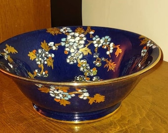 Rare Royal Winton Blue Mottled Center , Gold Floral "King" Bowl