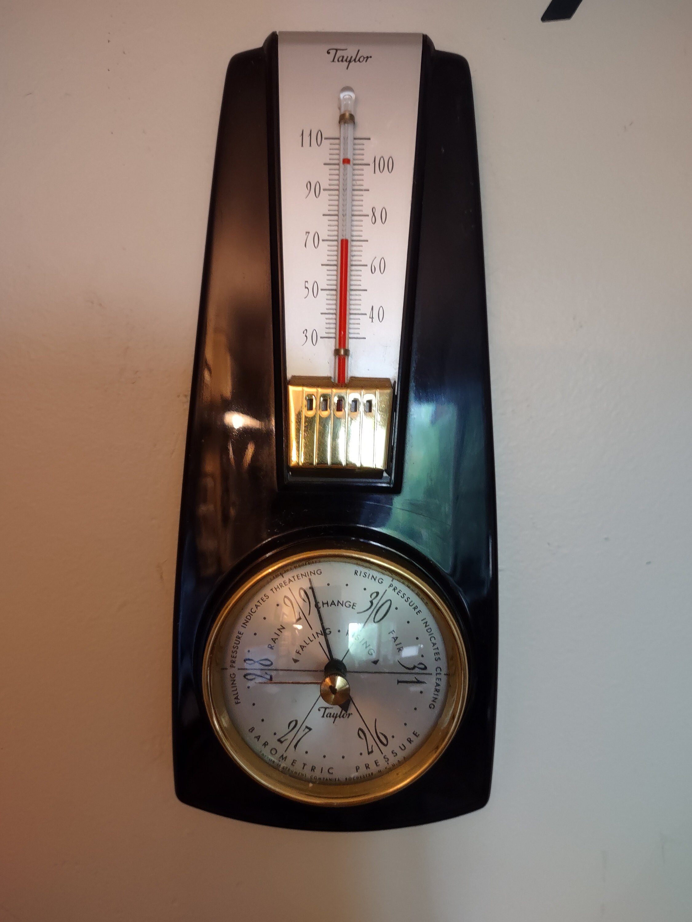 VINTAGE Brass Weather Flanged Wall Barometer TAYLOR Rochester N.Y. RARE  Piece.