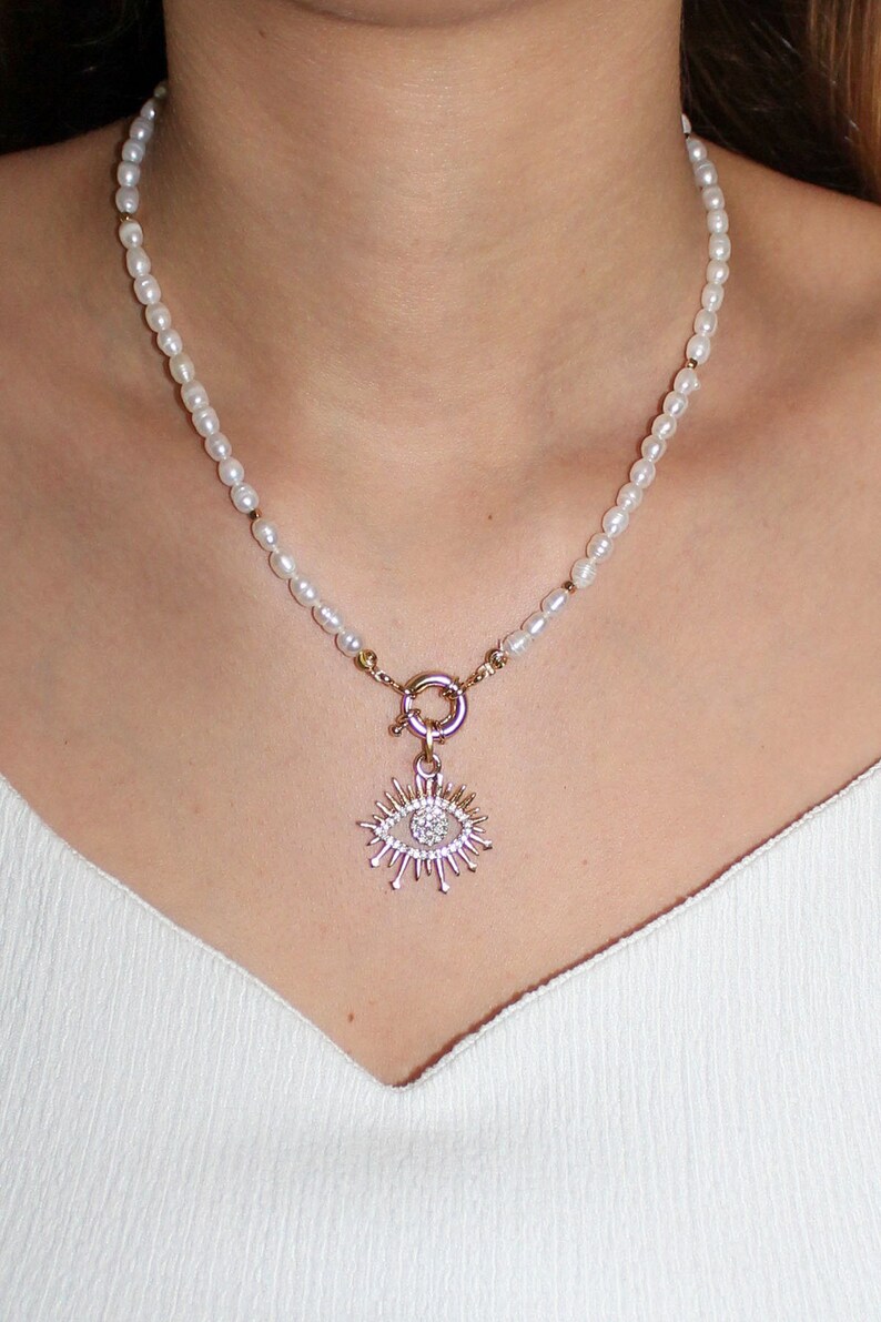 Accessory-Gemstone Necklase-Authentic necklace-Boho necklace Mother of Pearl and Culture Pearl Necklace Handmade Necklace