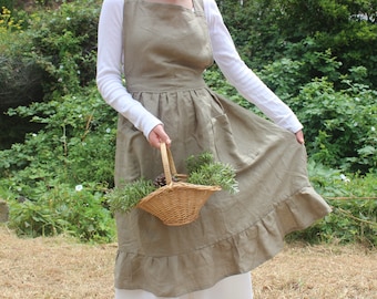 Handmade Linen Pinafore Apron Dress: Adjustable Cross Back, Cottagecore Style