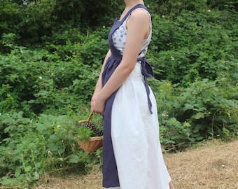 Handmade Linen Cross Back Apron Dress: Vintage Pinafore with Pockets