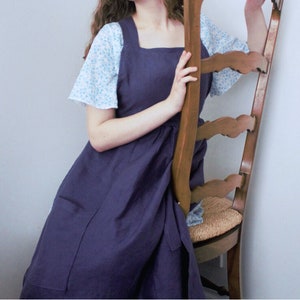 Delantal de lino hecho a mano, Regalo para amiga, Delantal de maternidad, Delantal de ama de casa para mujer, Delantal de jardinería, Delantal azul, Delantal verde, Forrajeo