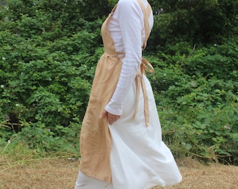 Handmade Linen Apron Dress: Adjustable Cross Back Pinafore, Cottagecore Forager Apron
