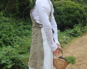 Handmade Linen Apron Dress: Green Cottagecore Farm Apron