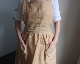Handmade Linen Apron Dress: Adjustable Cross Back, Vintage Style