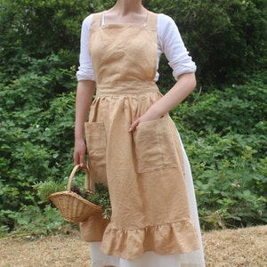 Delantal vestido hecho a mano lino delantal regalo para amigo delantal ama de casa delantal para las mujeres jardinería delantal victoriano criada delantal forager delantal granja