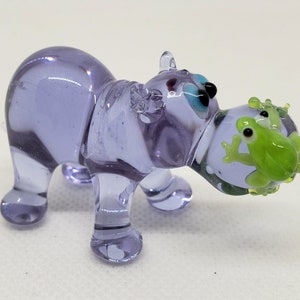 Handmade glass Hippo figurine - Blown Glass Hippo - Glass Hippo Miniature - Glass Hippo Collection - Art Glass Hippopotamus - unique gift