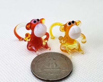 Glass Miniature Monkey, Blown glass, Glass Monkey Miniature, Handblown Monkey, Blown Glass Monkey, Handcrafted glass animal, Figurine Monkey