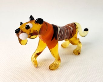 Mundgeblasene Glas Tiger Figur: Lampwork Kunst Glasminiatur